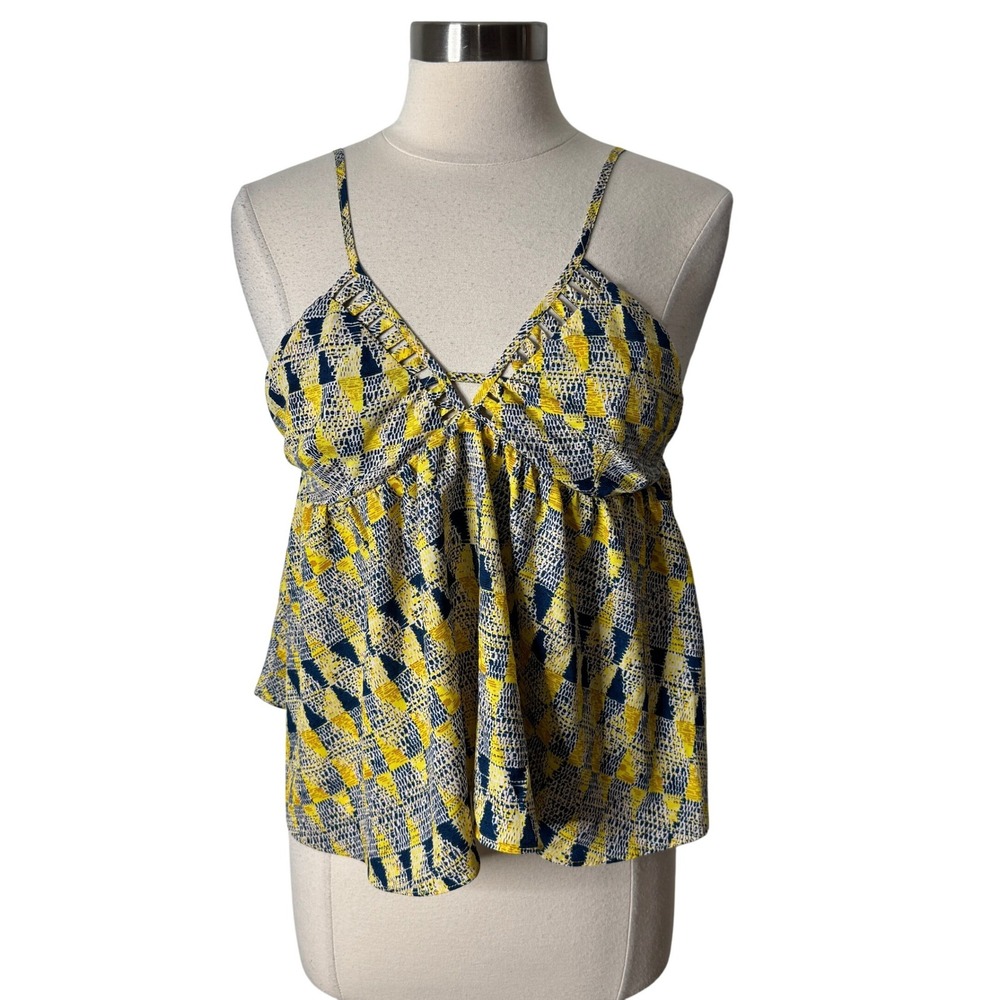Winwin Apparel Yellow Geometric Print Babydoll Cami Tank Top Womens Medium - Picture 8 of 8